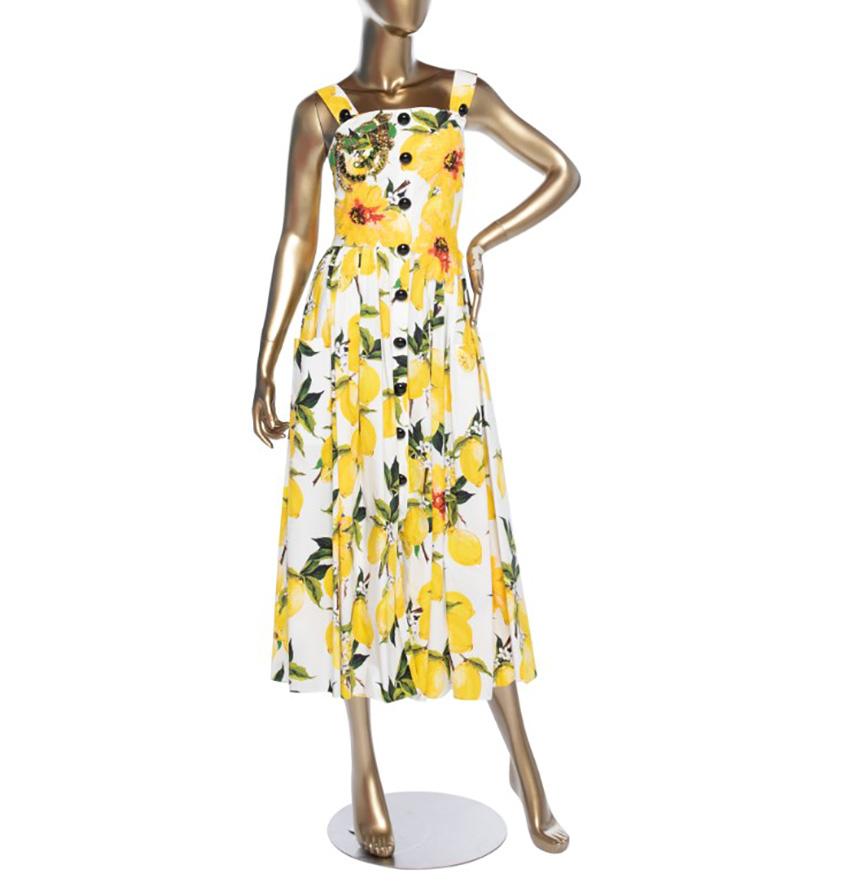 S/S 2016 DOLCE&GABBANA LEMON PRINT POPLIN DRESS Sz IT 38 1