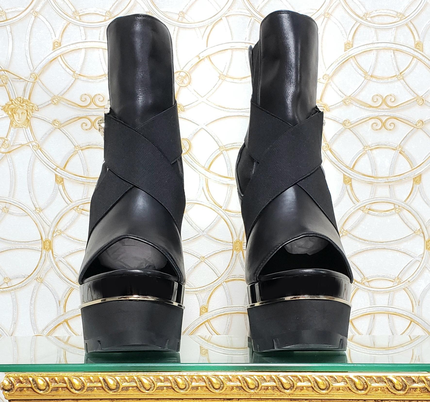 S/S 2016 look #1 VERSACE BLACK LEATHER OPEN TOE ASYMMETRIC STRAP BOOTIES  In New Condition In Montgomery, TX