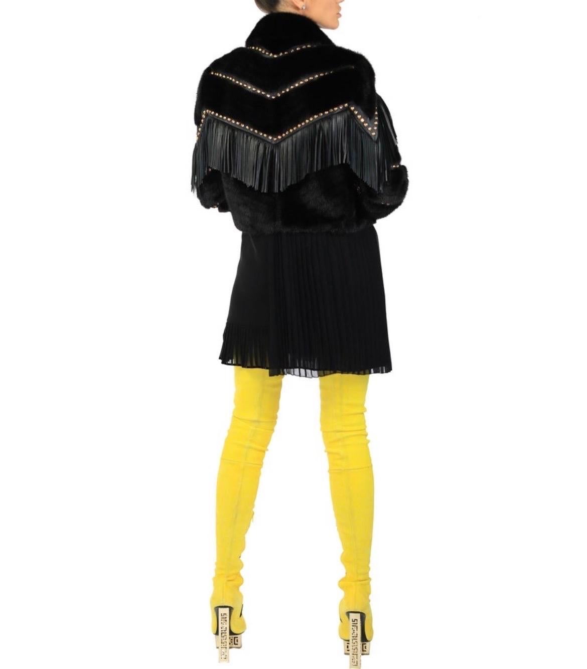S/S 2016 Look #29 Versace Black Silk Pleated w/Metal Mesh Dress 38 - 2 For Sale 4