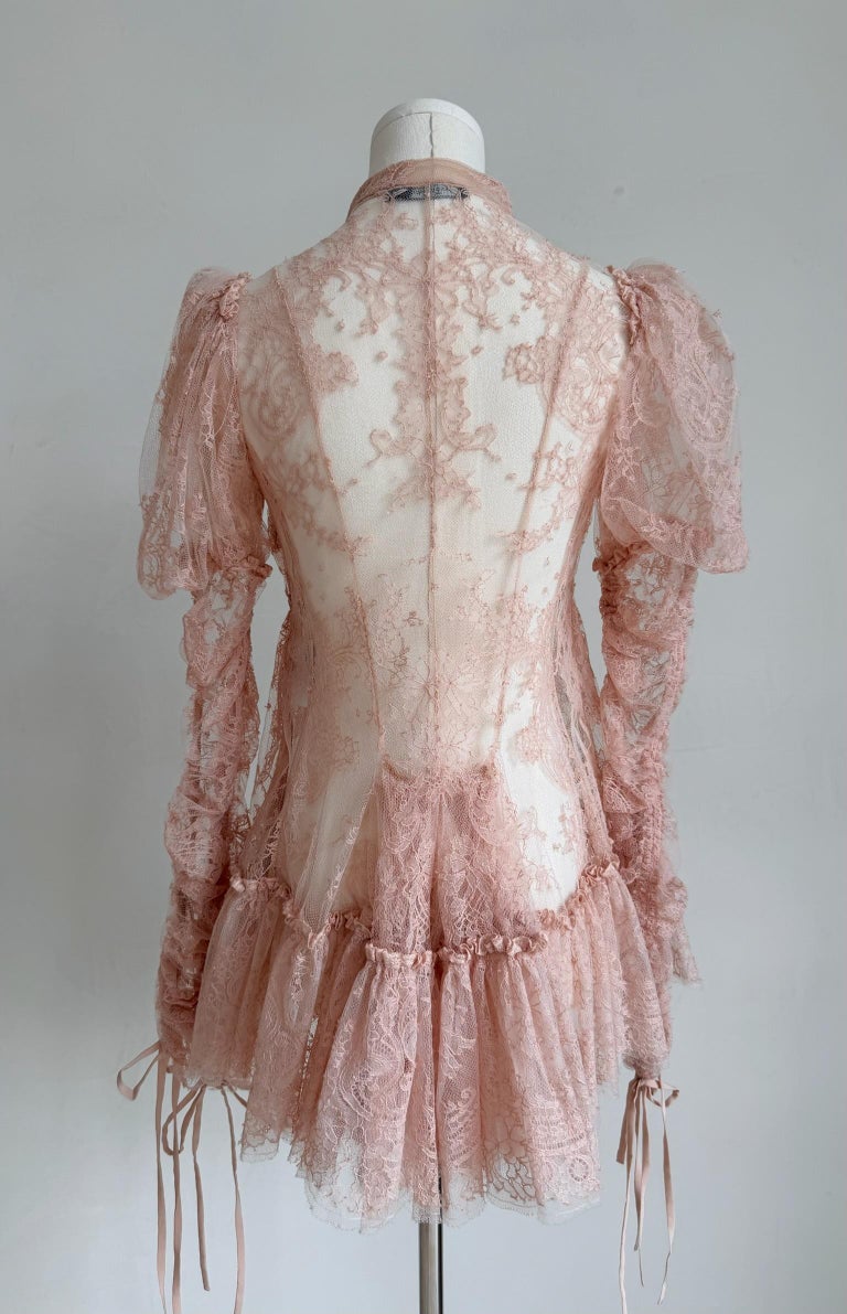 alexander mcqueen lace mini dress Alexander McQueen Lace Long Sleeve Flared Mini Dress Black
