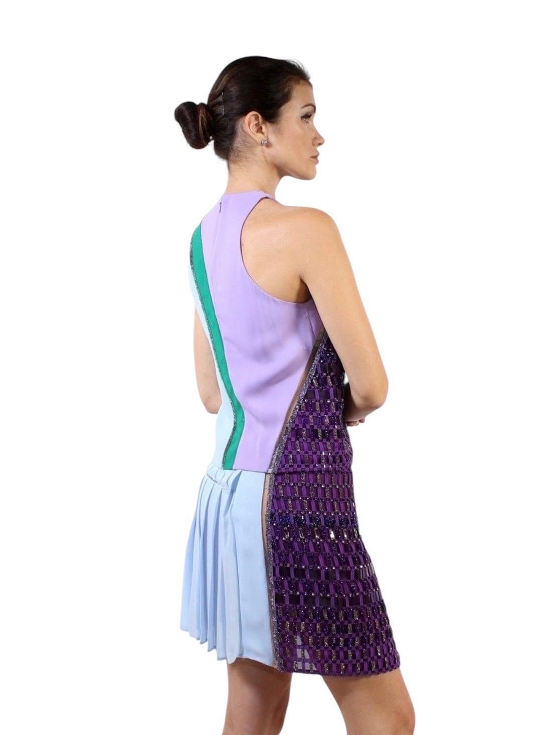 S/S 2017 Unique Versace Milan Échantillon Soie Bleu Cristal Embelli Jupe Tailleur 38 Pour femmes en vente