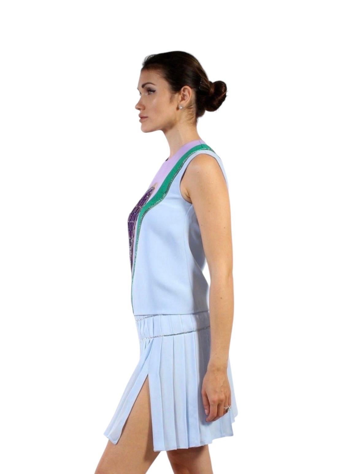 S/S 2017 Unique Versace Milan Échantillon Soie Bleu Cristal Embelli Jupe Tailleur 38 en vente 4