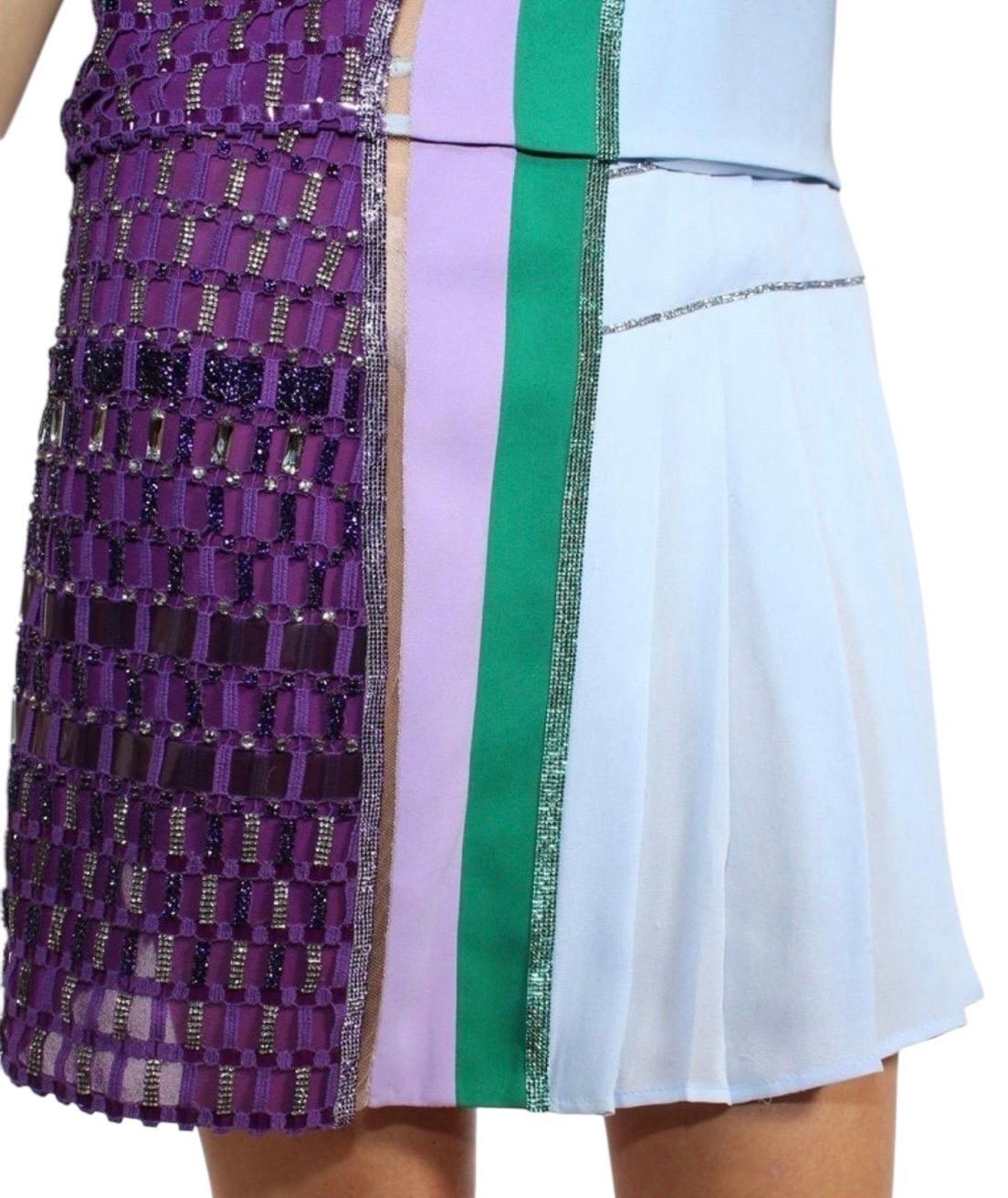 S/S 2017 Unique Versace Milan Échantillon Soie Bleu Cristal Embelli Jupe Tailleur 38 en vente 5