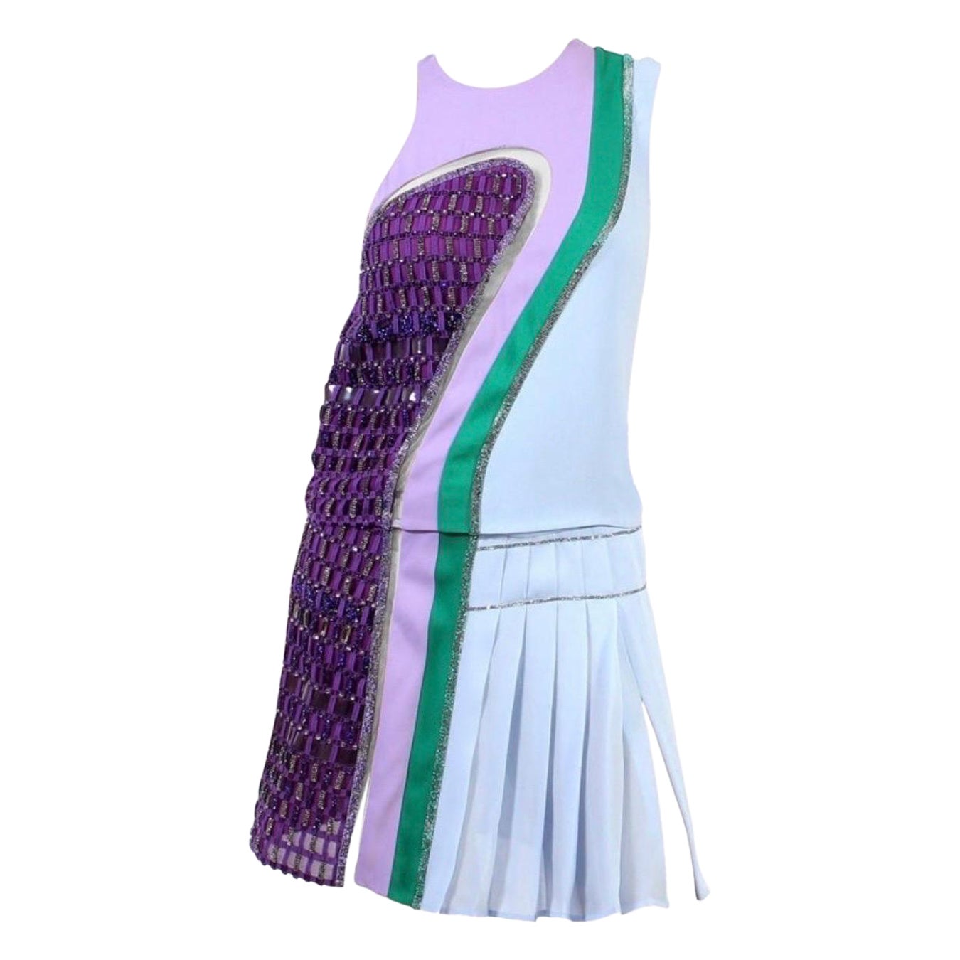 S/S 2017 Unique Versace Milan Échantillon Soie Bleu Cristal Embelli Jupe Tailleur 38 en vente