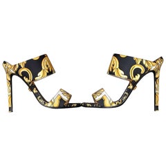 S/S 2018 l-k#12 VERSACE BAROQUE TEXTILE SANDALS In GOLD and BLACK 40