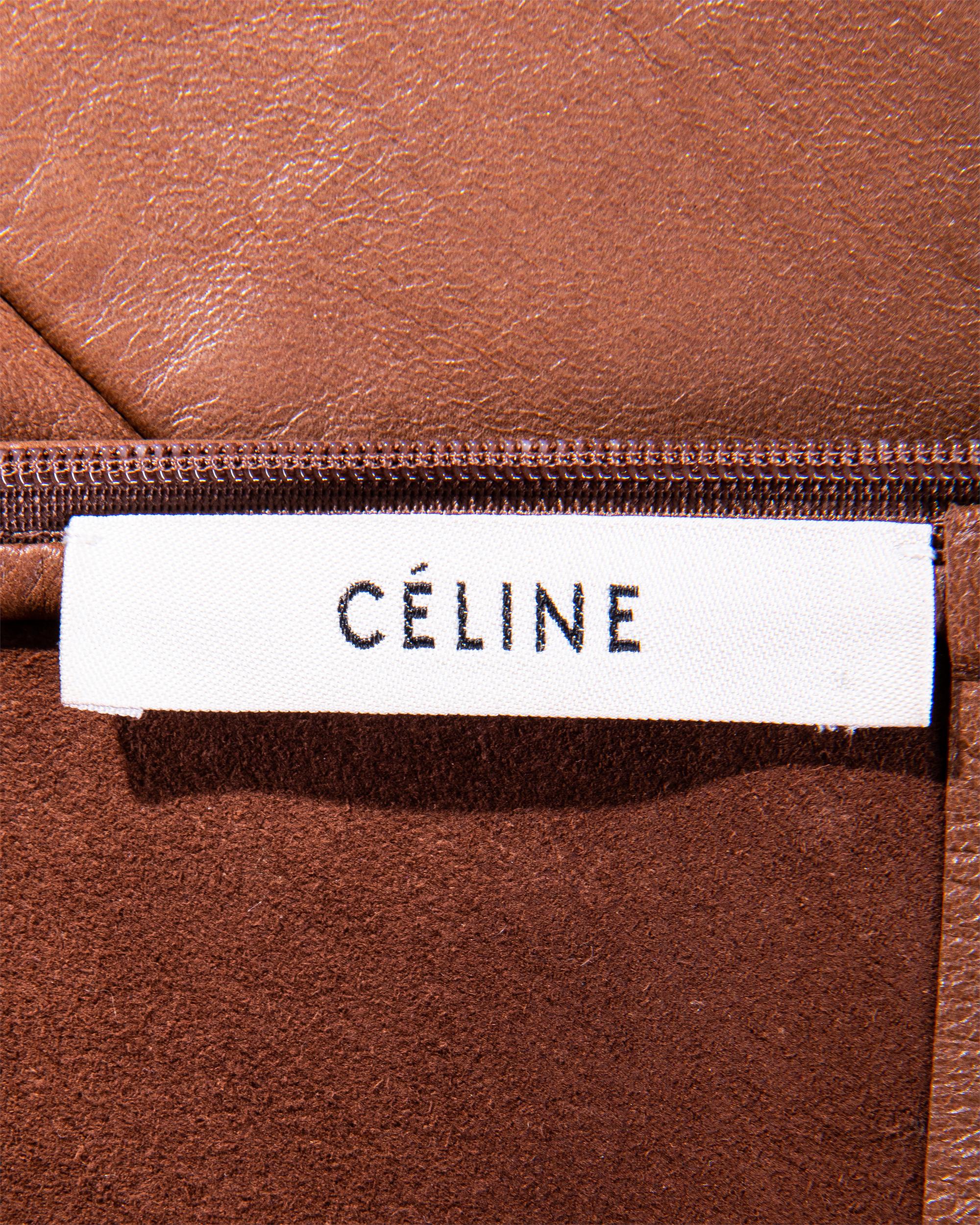 S/S 2018 Old Céline by Phoebe Philo Black and Brown Contrast Stripe Leather Top 6