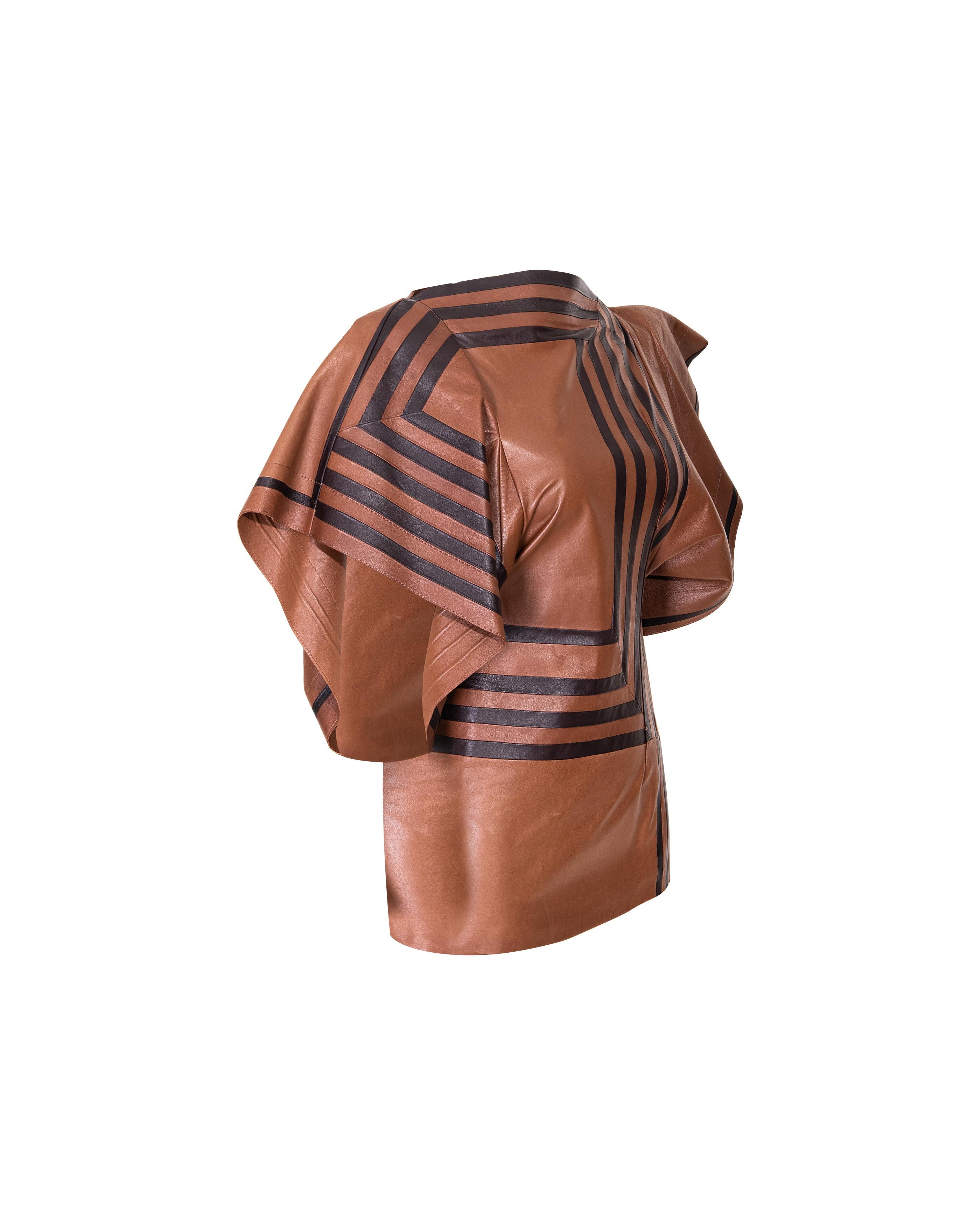 Women's S/S 2018 Old Céline by Phoebe Philo Black and Brown Contrast Stripe Leather Top