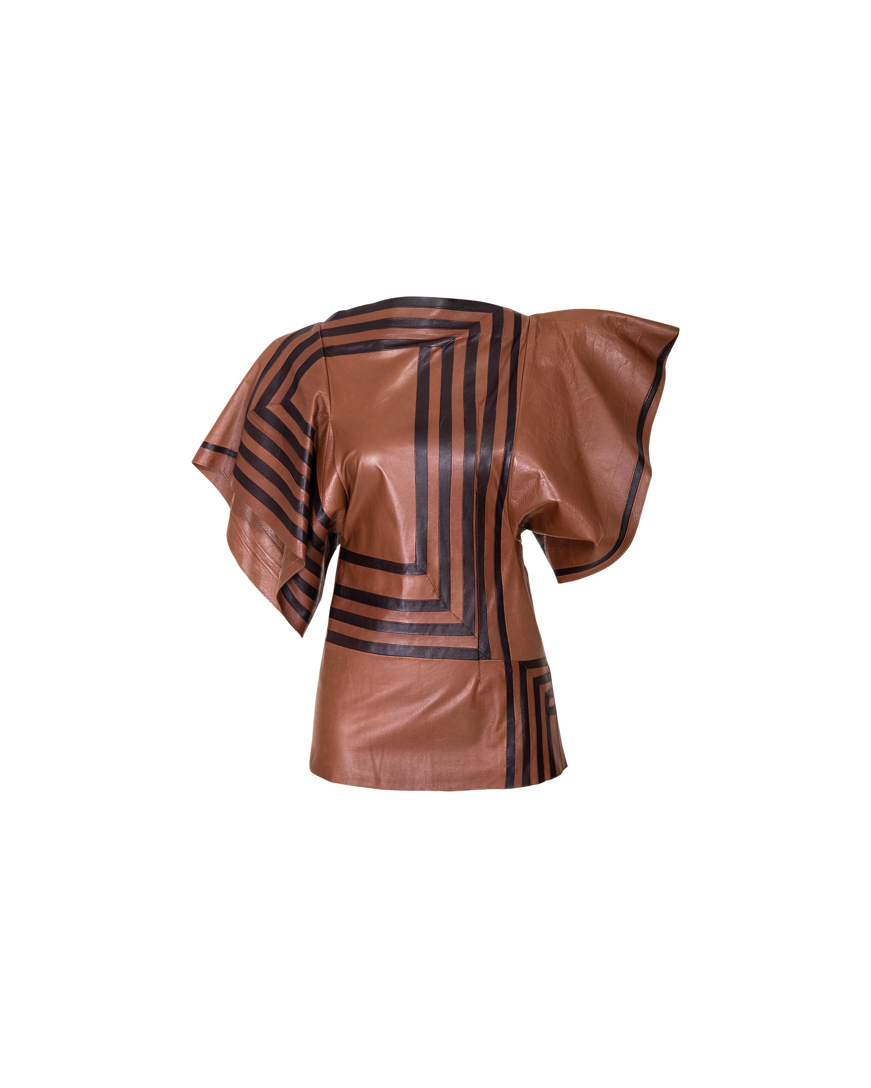 S/S 2018 Old Céline by Phoebe Philo Black and Brown Contrast Stripe Leather Top 1