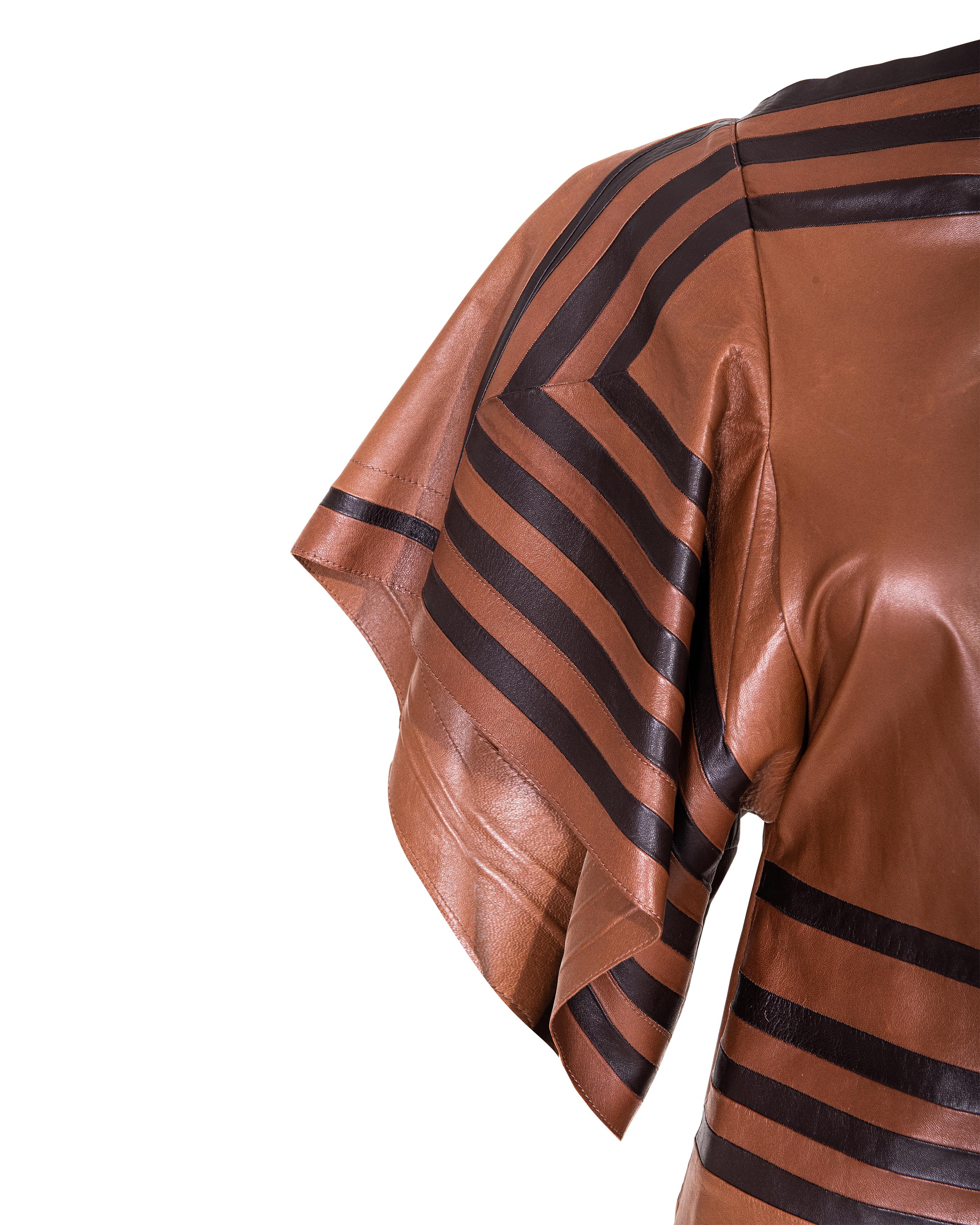 S/S 2018 Old Céline by Phoebe Philo Black and Brown Contrast Stripe Leather Top 3