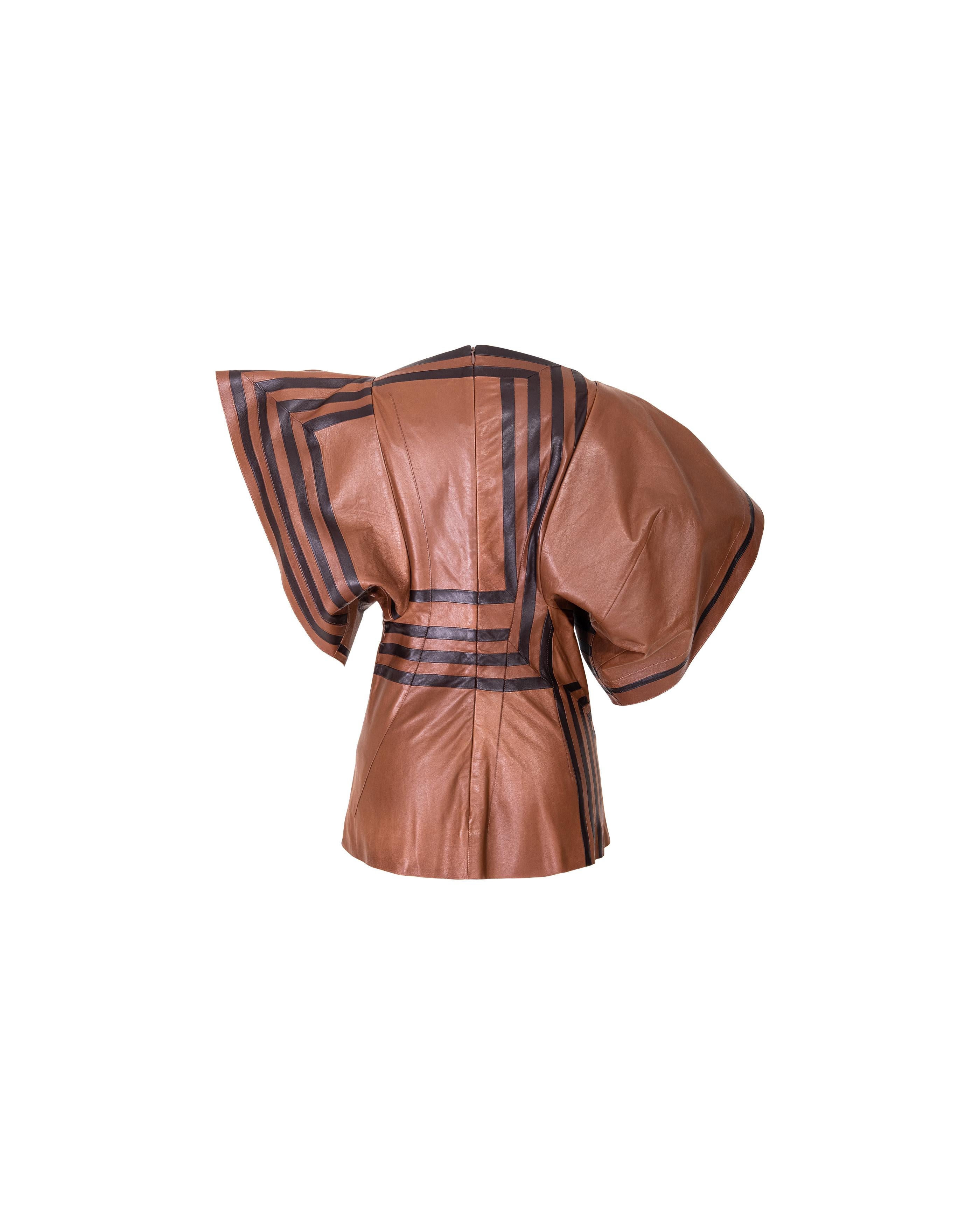 S/S 2018 Old Céline by Phoebe Philo Black and Brown Contrast Stripe Leather Top 4