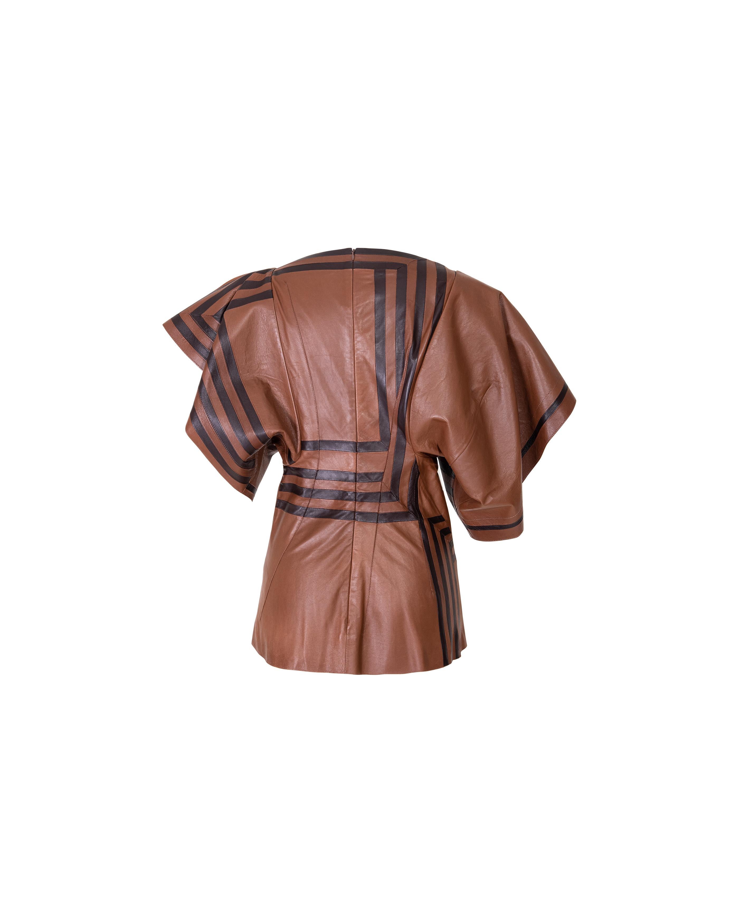 S/S 2018 Old Céline by Phoebe Philo Black and Brown Contrast Stripe Leather Top 5