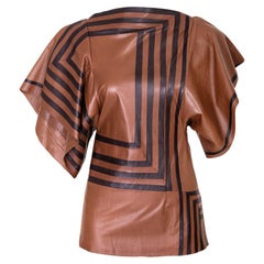 S/S 2018 Old Céline by Phoebe Philo Black and Brown Contrast Stripe Leather Top