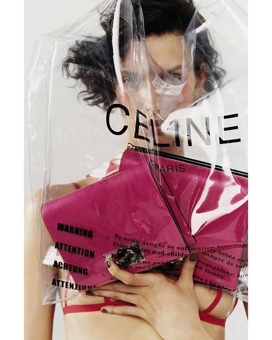 S/S 2018 Old Céline by Phoebe Philo Sac à main en PVC avec pochette intérieure verte en vente 2