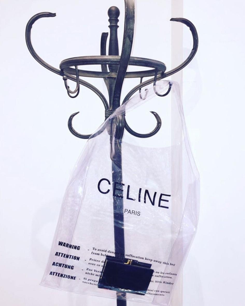 S/S 2018 Old Céline by Phoebe Philo Sac à main en PVC avec pochette intérieure verte en vente 3