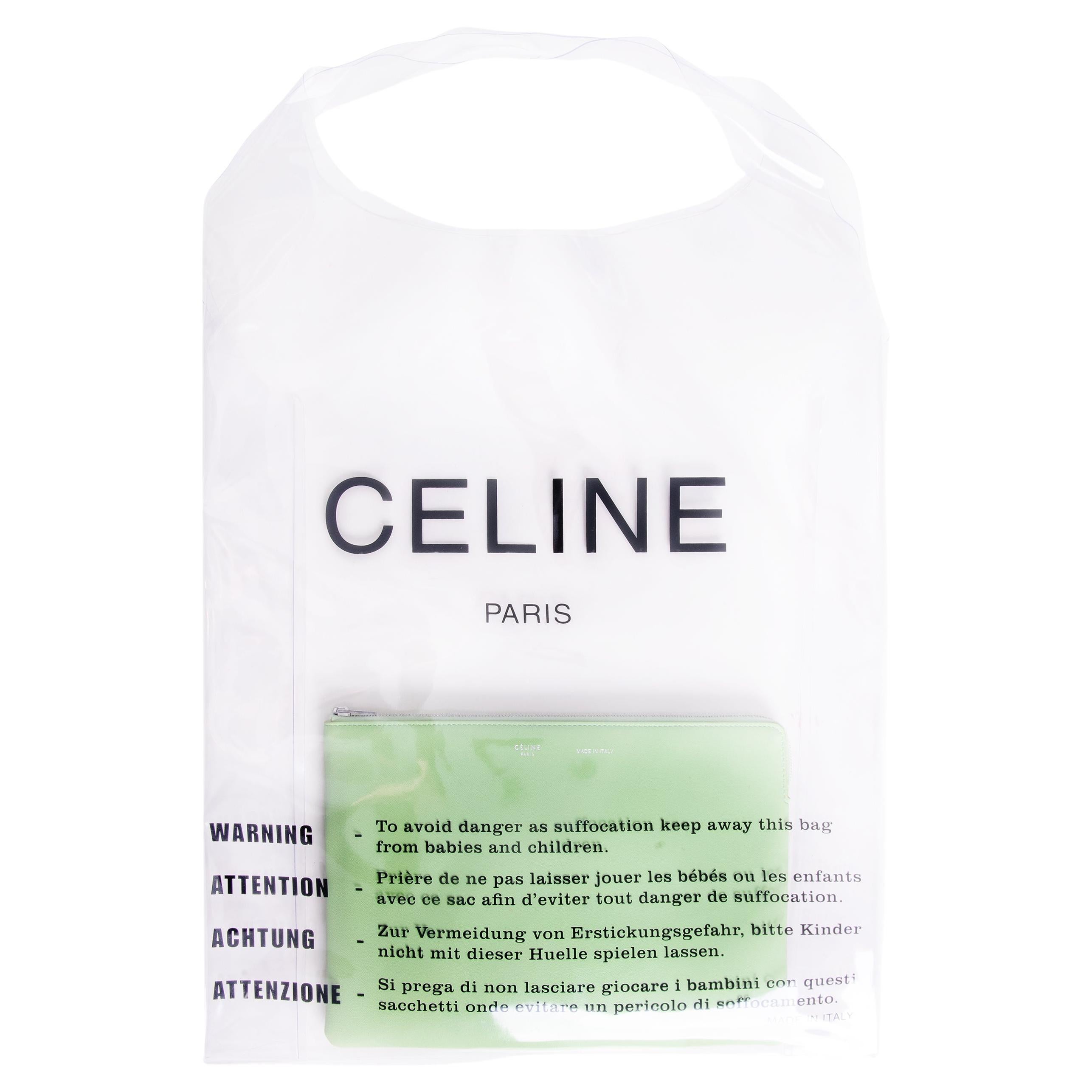 S/S 2018 Old Céline by Phoebe Philo Sac à main en PVC avec pochette intérieure verte en vente
