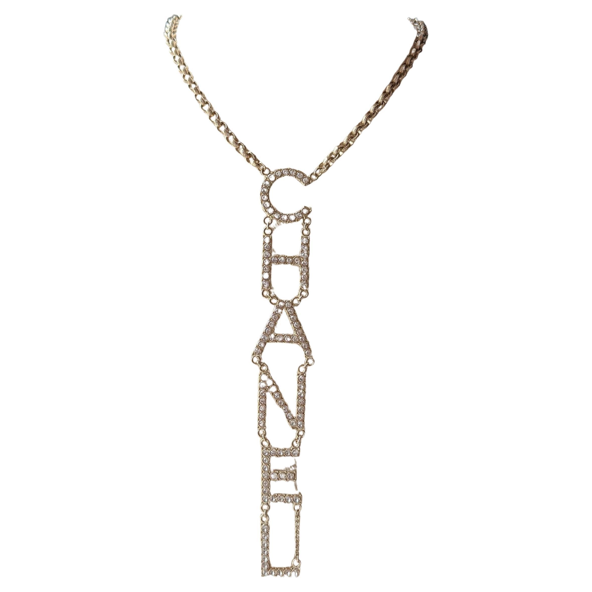 S/S 2019 Chanel Rhinestone Vertical Letter Necklace For Sale