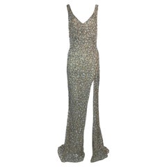 S/S 2019 Roberto Cavalli Plunging Crystal Embellished High Slit Gown Dress