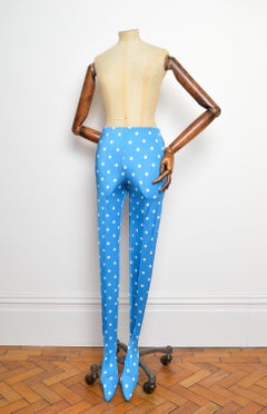 S/S 2020 BALENCIAGA Demna Gvasalia High Waist Blue White Polka Dot Sock Leggings