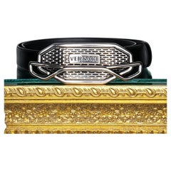 S/S 2020 L# 6 VERSACE BLACK LEATHER MEN'S BELT with SILVER BUCKLE 