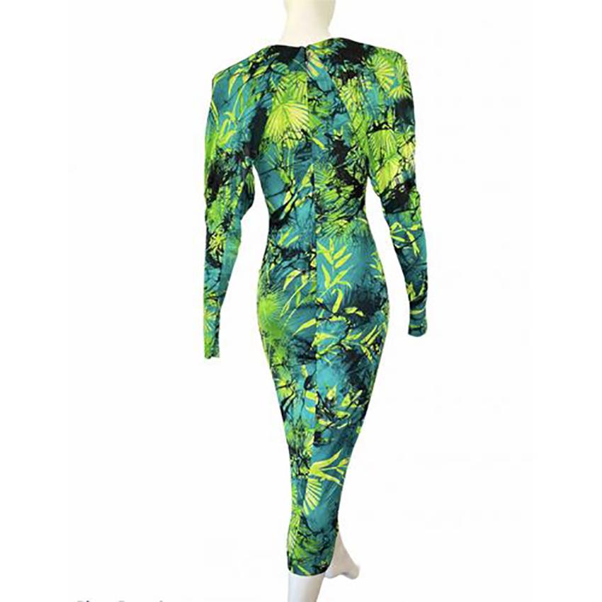 Green S/S 2020 Look # 18 VERSACE GREEN SILK JUNGLE PRINT DRESS size EU 38 