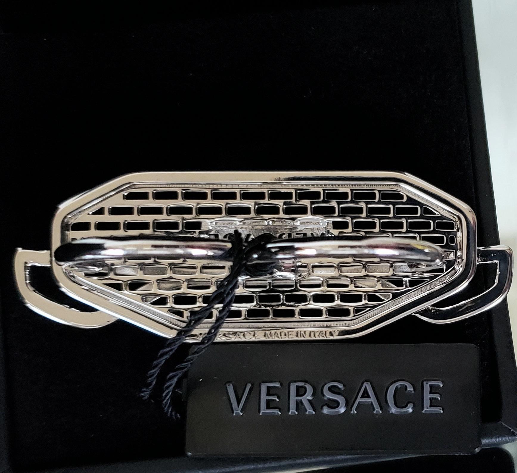 S/S 2020 New VERSACE SILVER PLATED TWO FINGERS RING For Sale 3