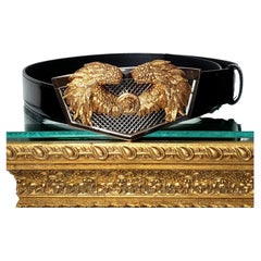 S/S 2020 VERSACE BLACK PATENT LEATHER BELT w/ EAGLE and SWAROVSKI BUCKLE 85/34