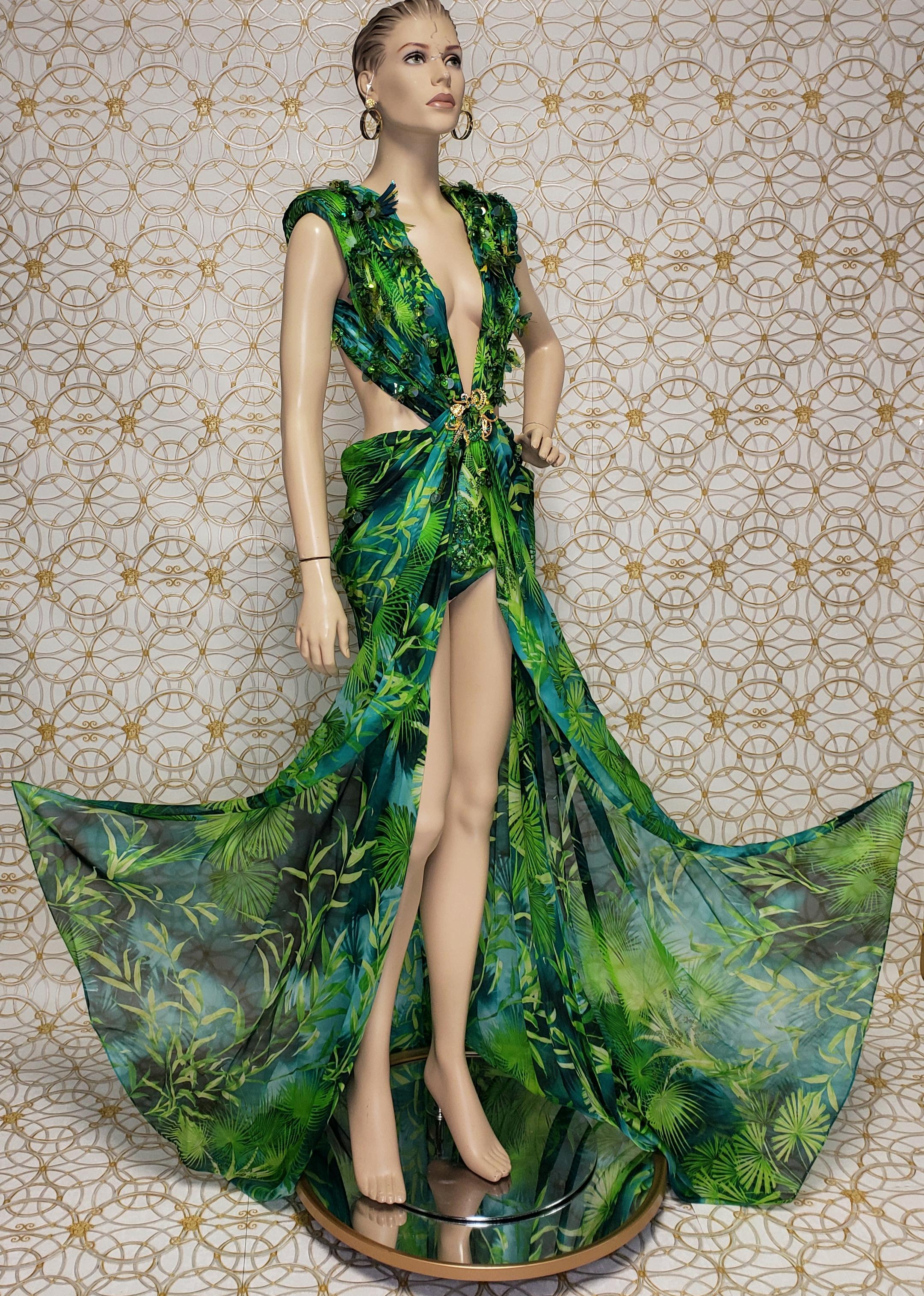 Black S/S 2020 Versace Embellished Jungle print Finalee Dress as seen on Jen Lopez