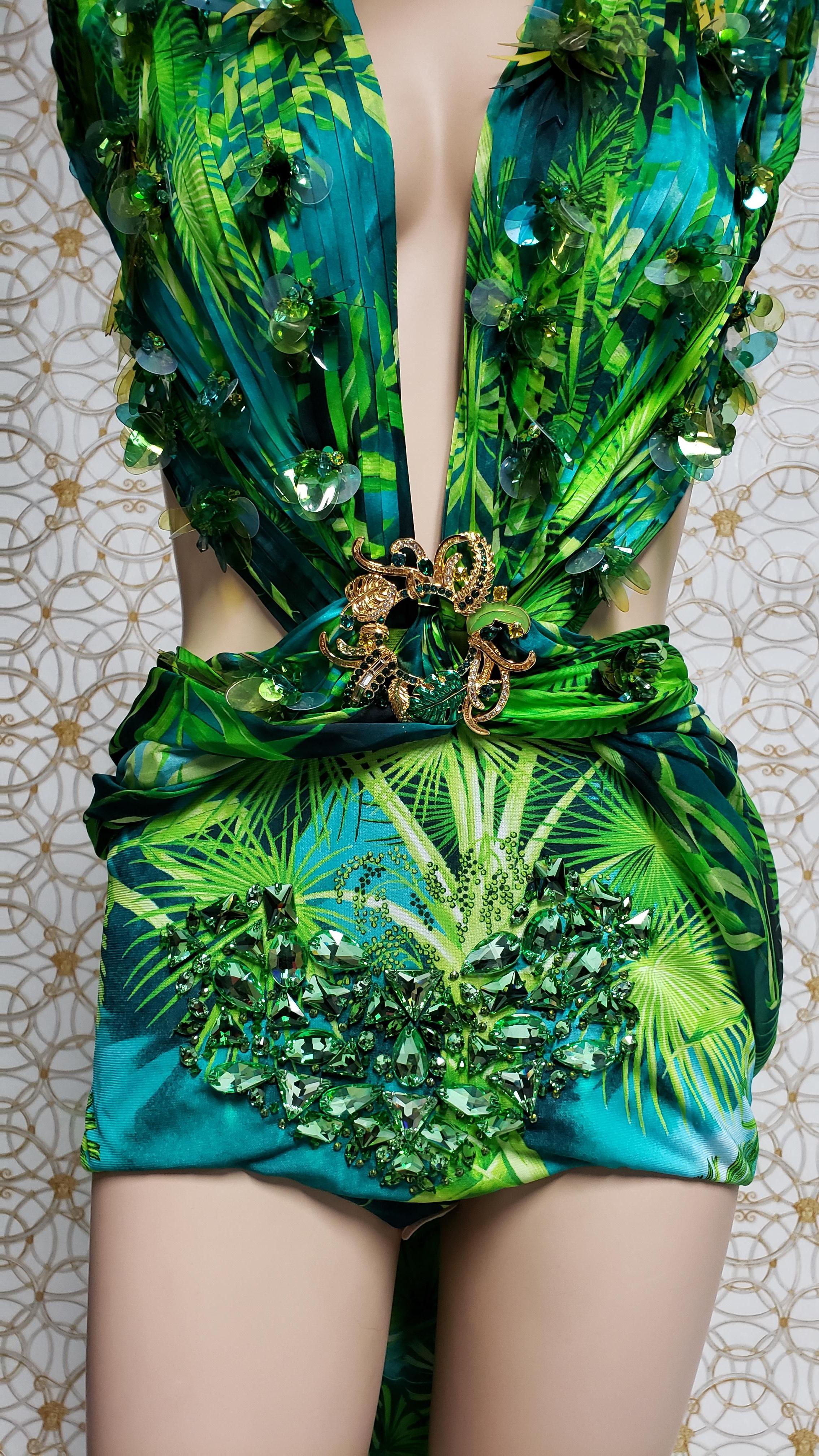 Women's S/S 2020 Versace Embellished Jungle print Finalee Dress as seen on Jen Lopez