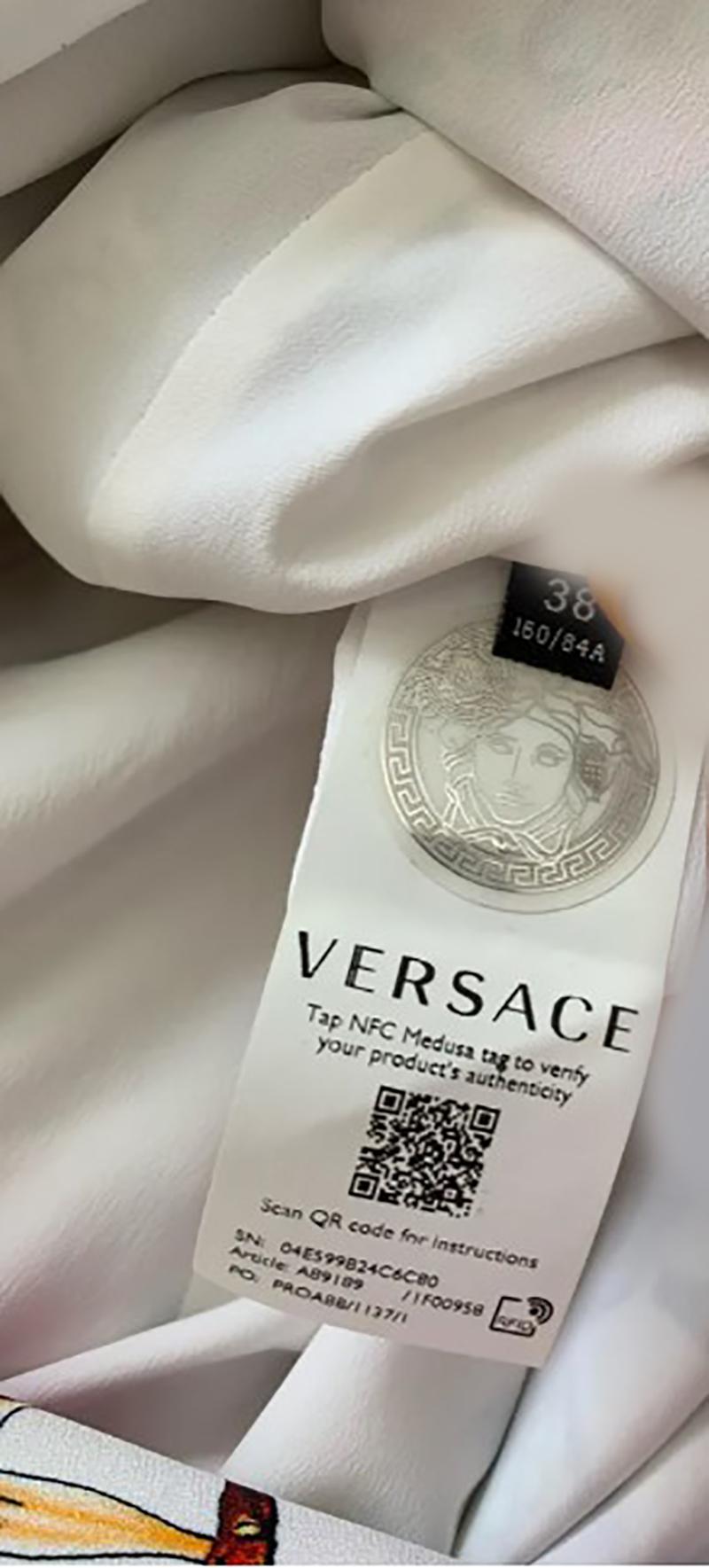 Women's S/S 2021 L# 60 VERSACE TRESOR De La Mer WHITE MEDUSA RUFFLE DRESS IT 38