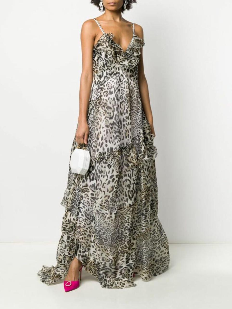 S/S 2021 Look # 5 ERMANNO SCERVINO SILK ANIMAL PRINT LONG DRESS EU 42 In New Condition In Montgomery, TX