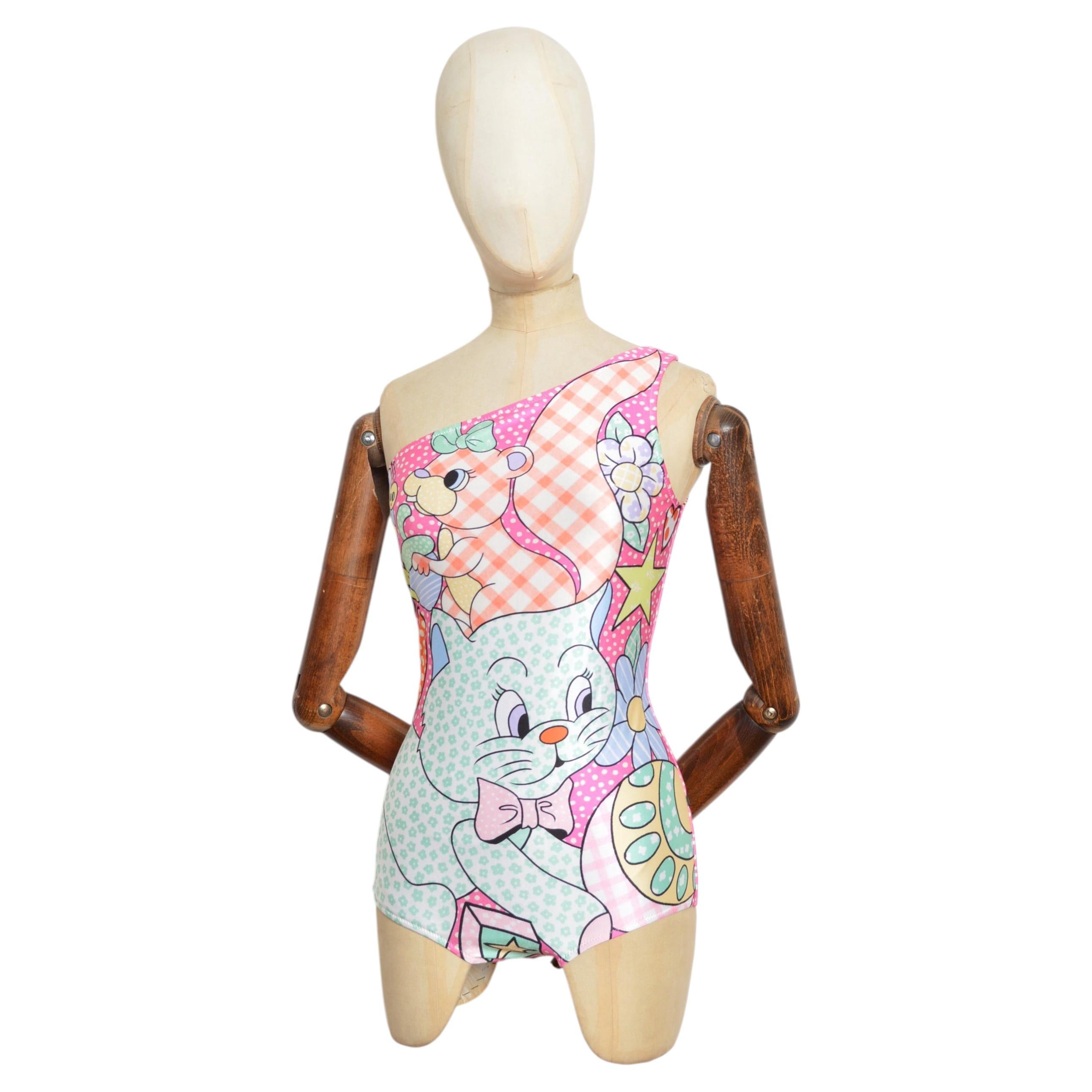 S/S 2022 Moschino Couture Colourful Cartoon Print One Shoulder Swimming Costume