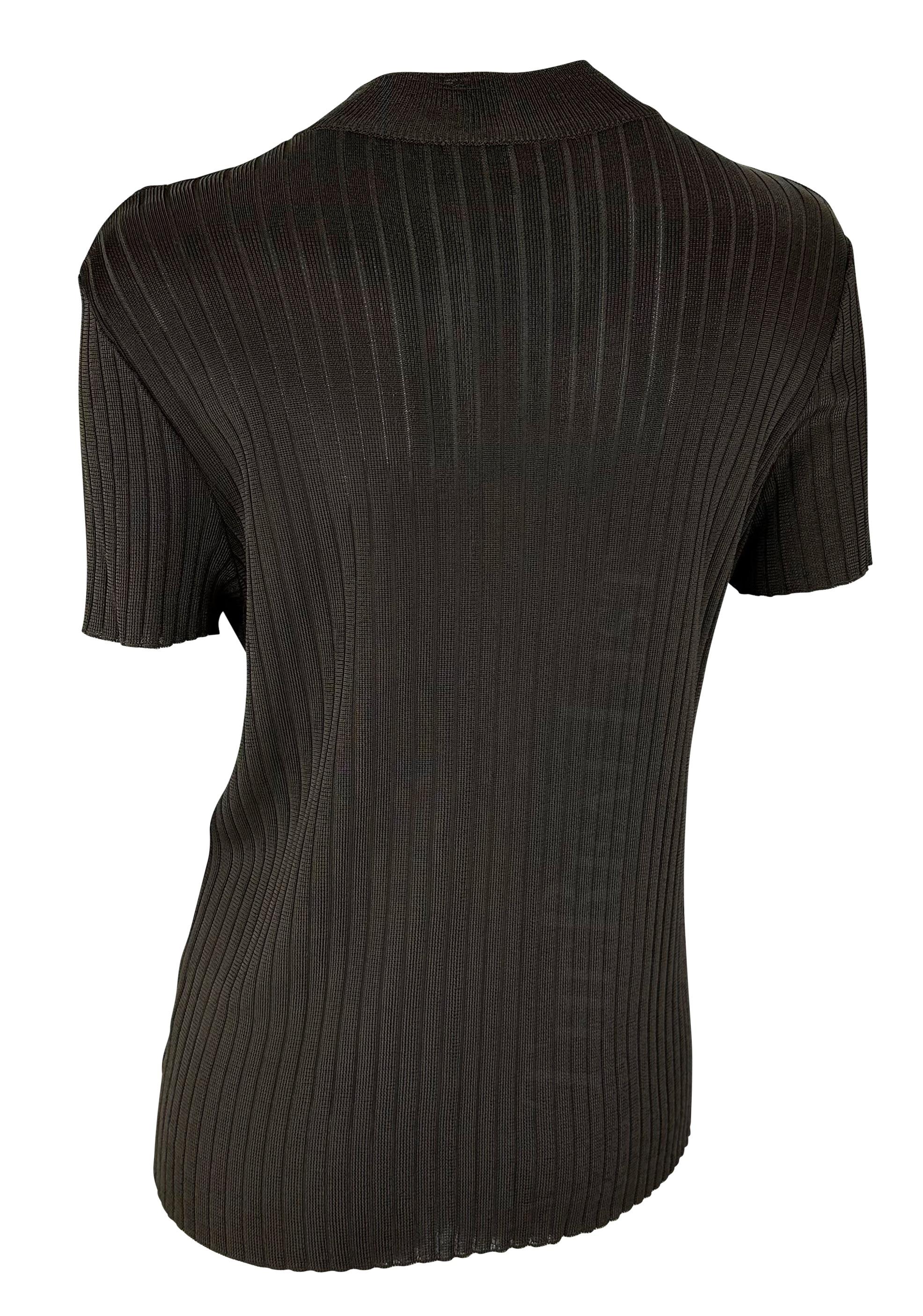 Women's S/S 1997 Gucci by Tom Ford Brown Sheer Knit Mockneck Stretch T-Shirt