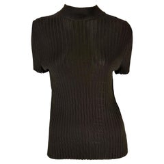 S/S 1997 Gucci by Tom Ford Brown Sheer Knit Mockneck Stretch T-Shirt