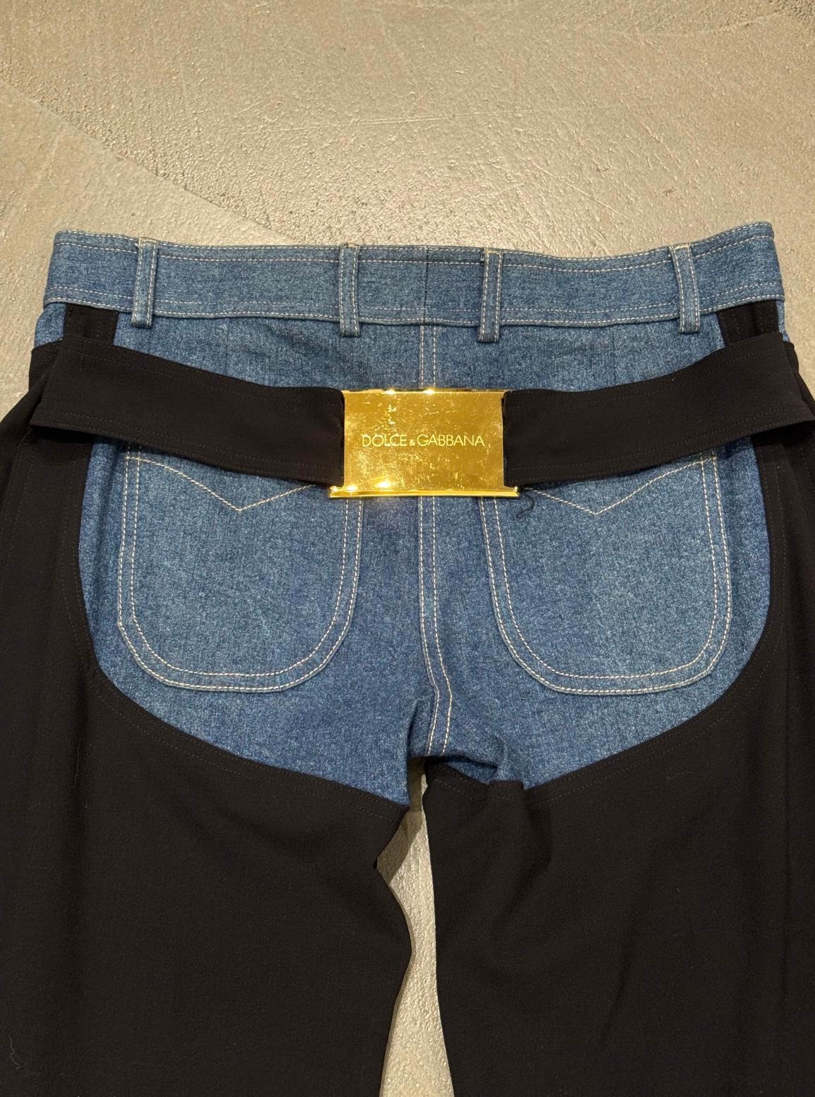 S/S2001 Dolce & Gabbana pantalón western híbrido lana/dénim en venta 3