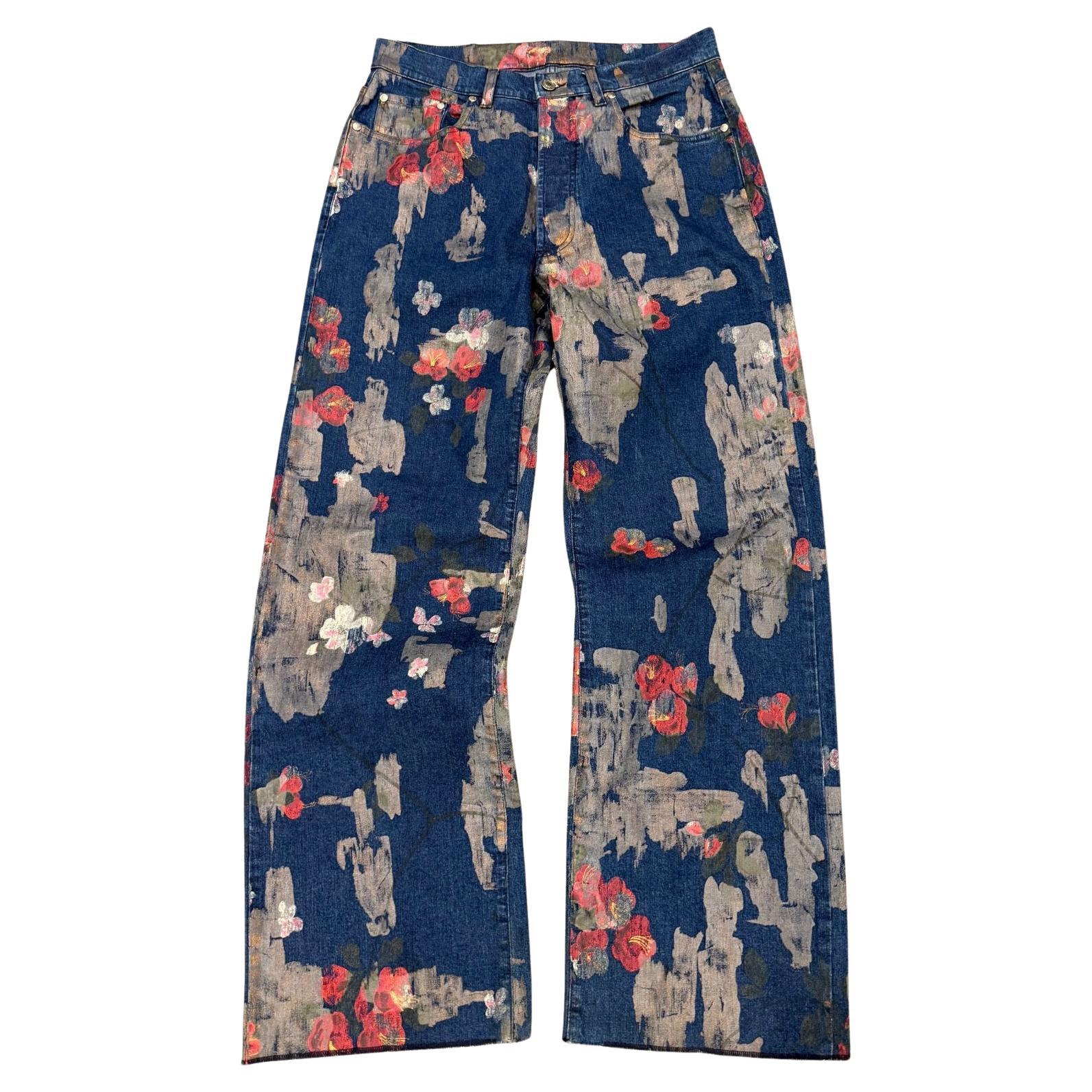 S/S2001 Gucci by Tom Ford vaqueros florales pintados a mano en venta