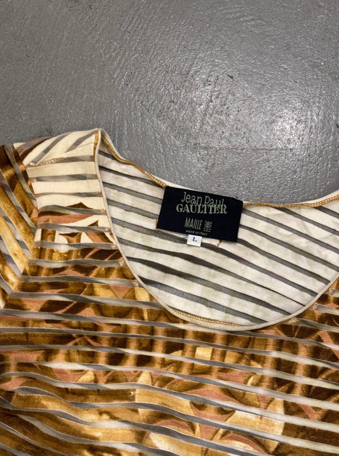 S/S2001 Jean Paul Gaultier satanisch gestreiftes langärmeliges T-Shirt Oberteil für Damen oder Herren im Angebot