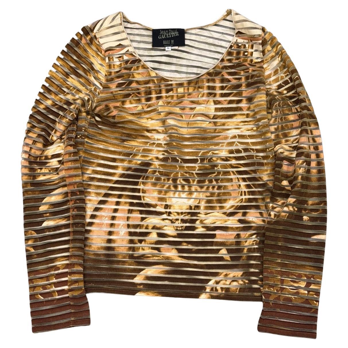 S/S2001 Jean Paul Gaultier satanisch gestreiftes langärmeliges T-Shirt Oberteil im Angebot