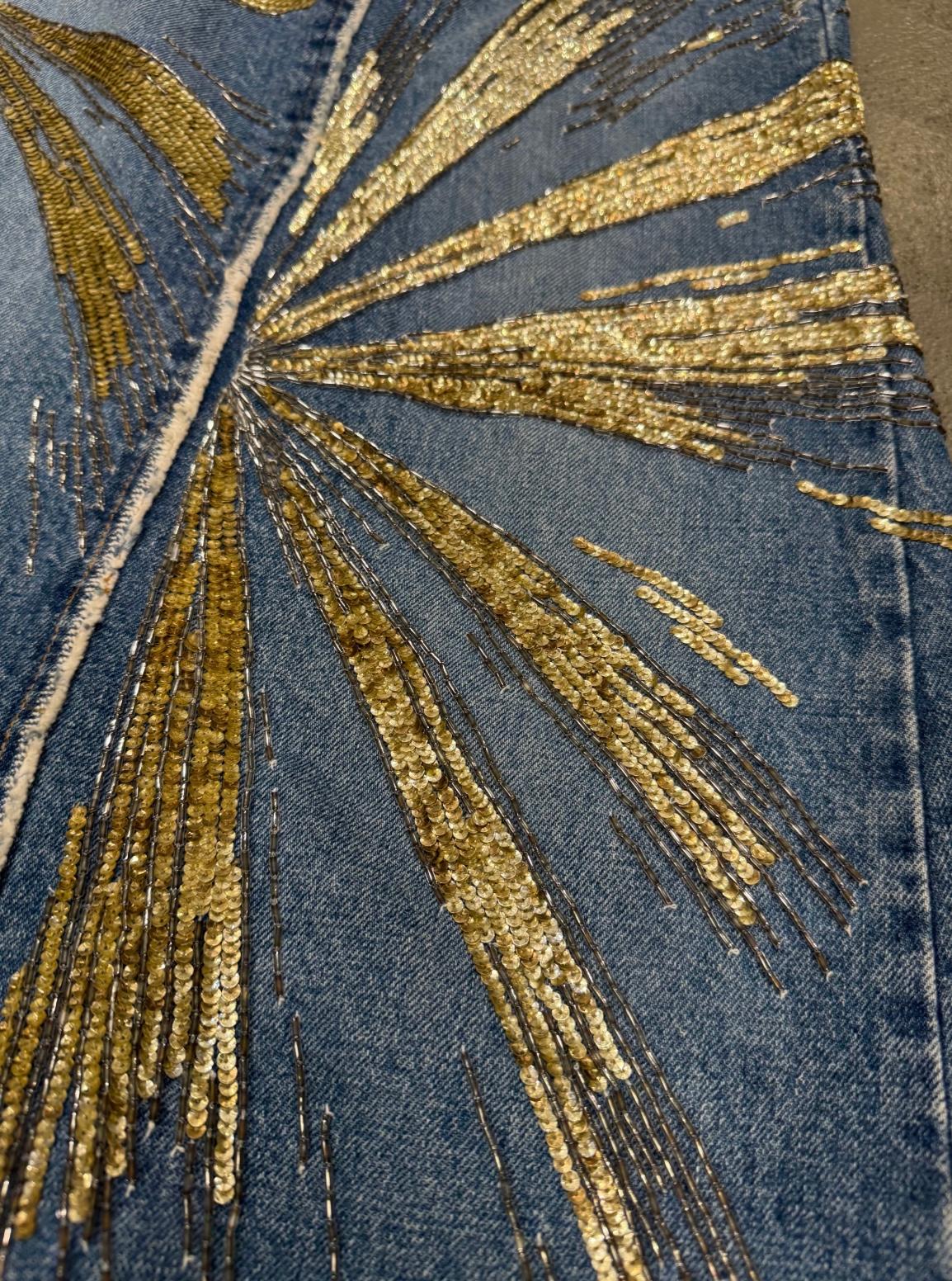 S/S2001 Roberto Cavalli Laufsteg langer Jeansrock mit goldenen Details (Grau) im Angebot