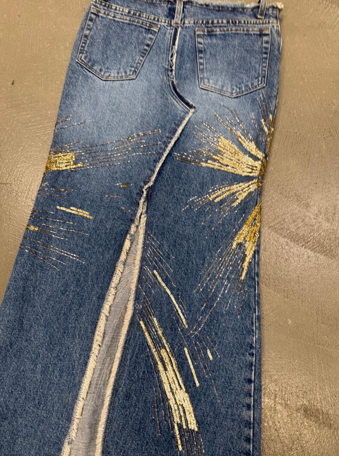 S/S2001 Roberto Cavalli Laufsteg langer Jeansrock mit goldenen Details Damen im Angebot