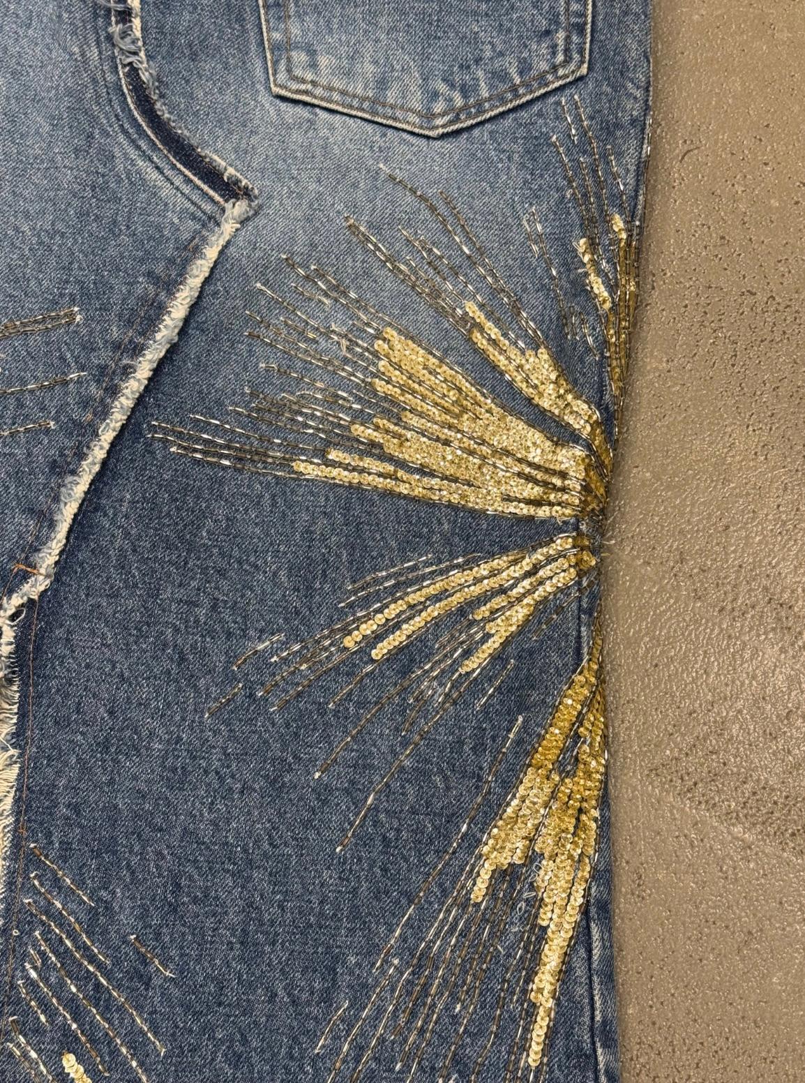 S/S2001 Roberto Cavalli Laufsteg langer Jeansrock mit goldenen Details im Angebot 1
