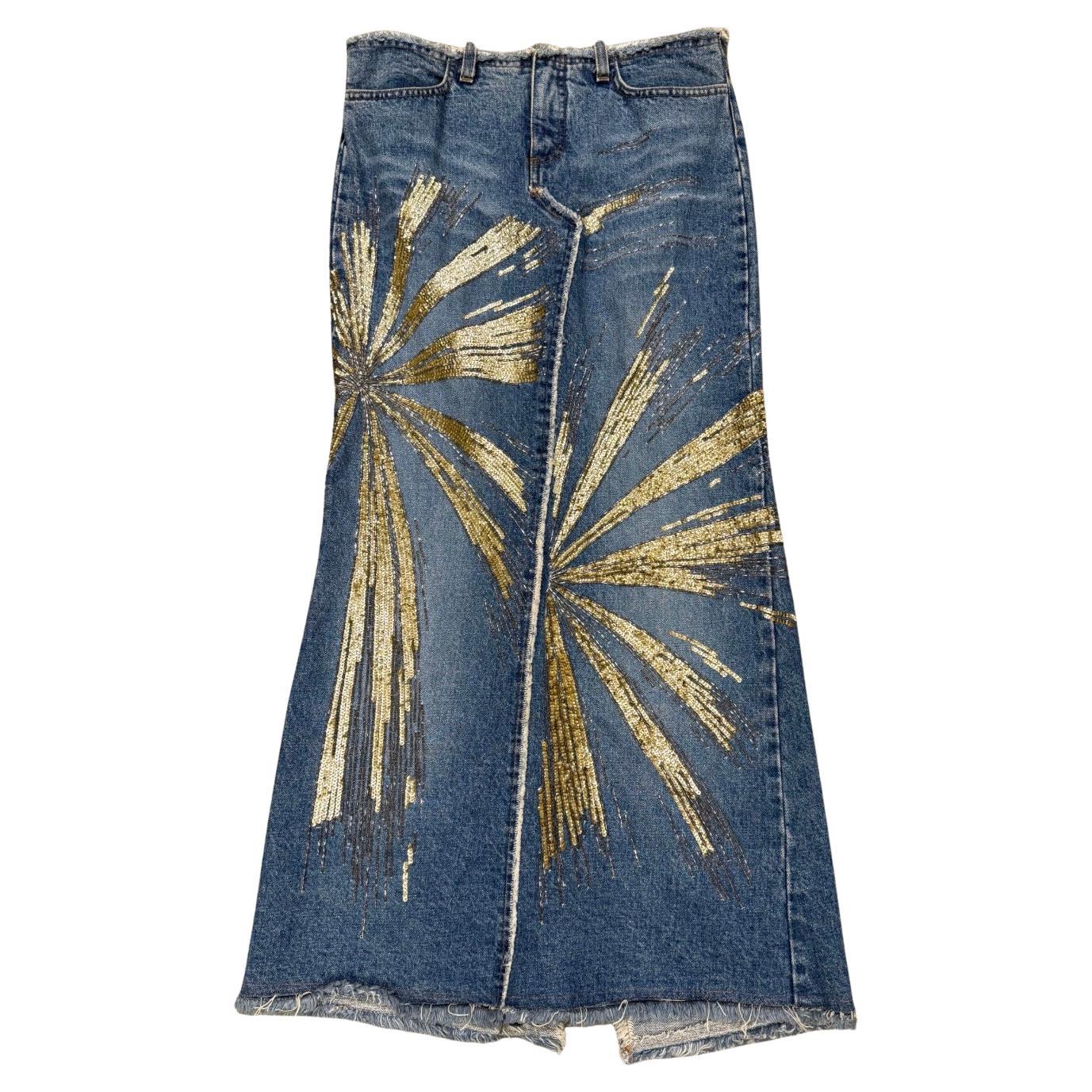 S/S2001 Roberto Cavalli runway long denim skirt with gold details