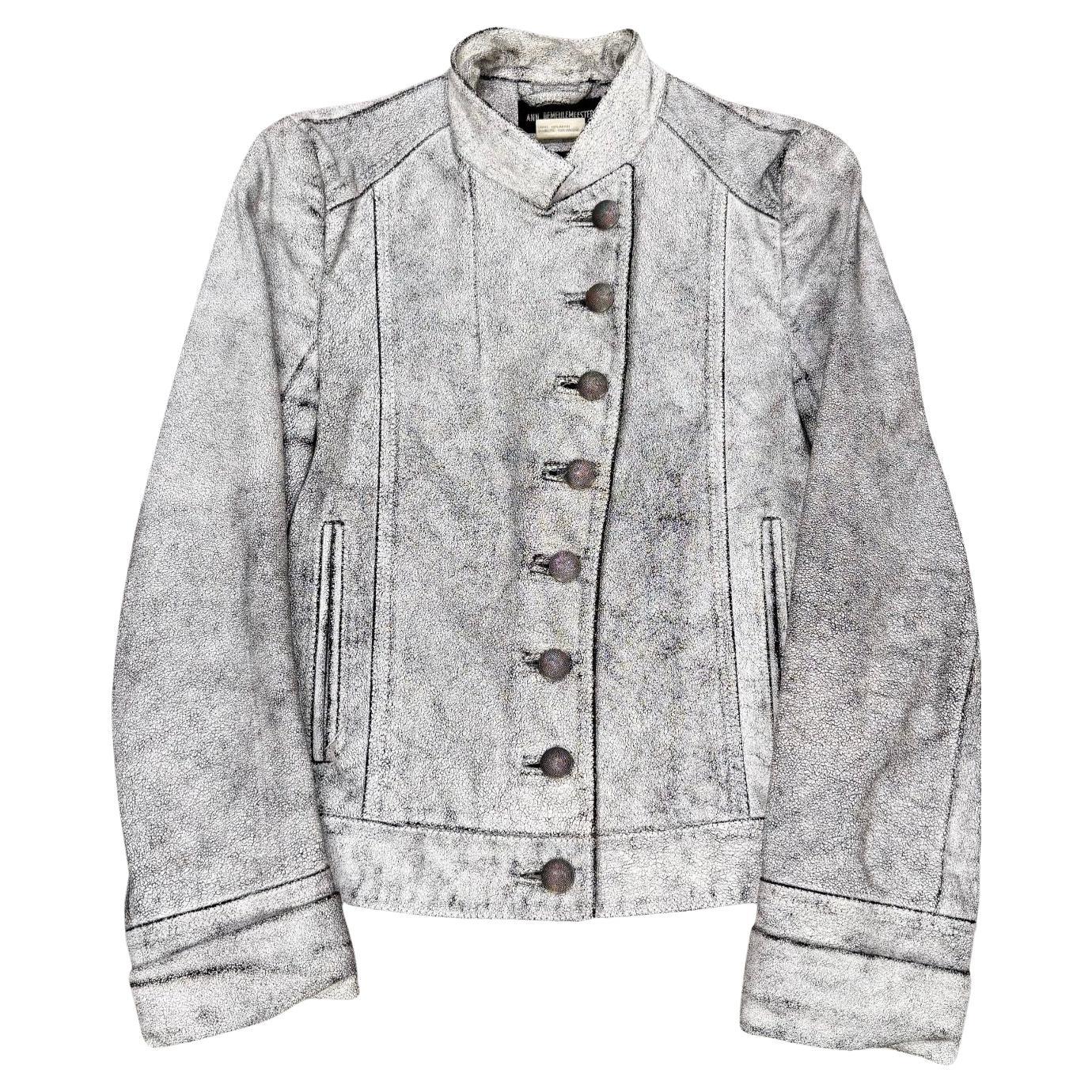 S/S2002 Ann Demeulemeester runway cracked leather Napoleon military jacket en venta
