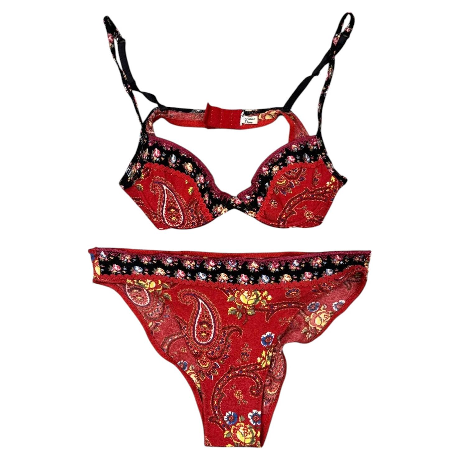 S/S2002 Christian Dior Paisley print underwired lingerie set at