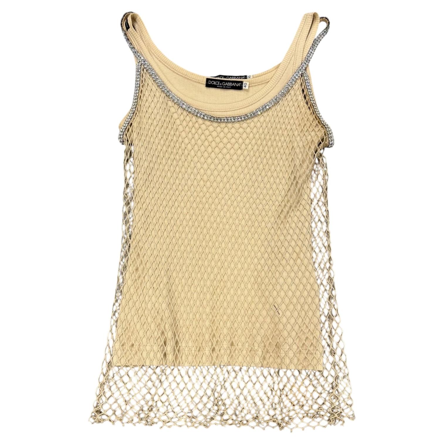 S/S2002 Dolce & Gabbana J-Lo fishnet Swarovski top set For Sale