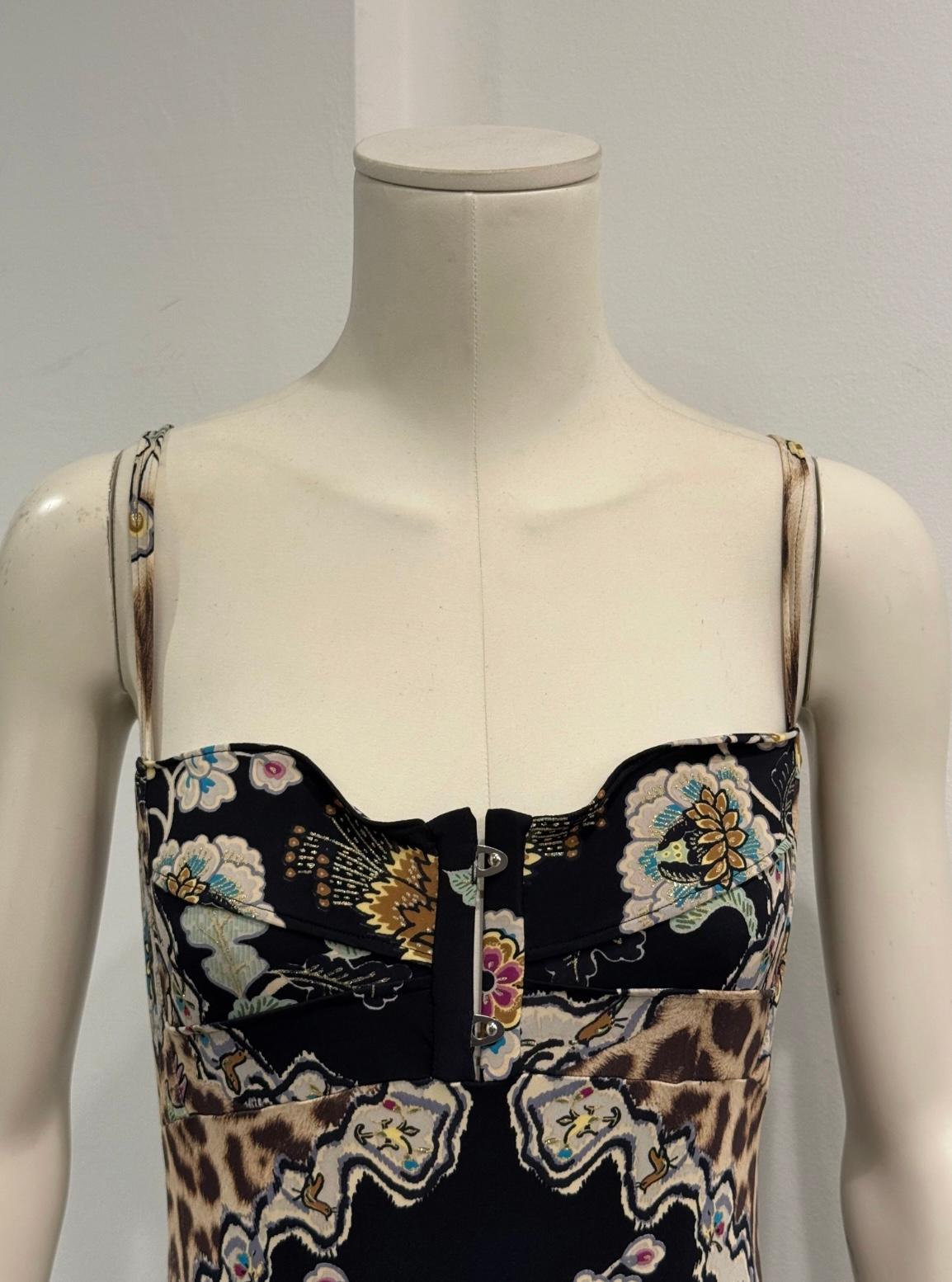 S/S2003 Roberto Cavalli Robe corsetée imprimée Chinoiserie Pour femmes en vente