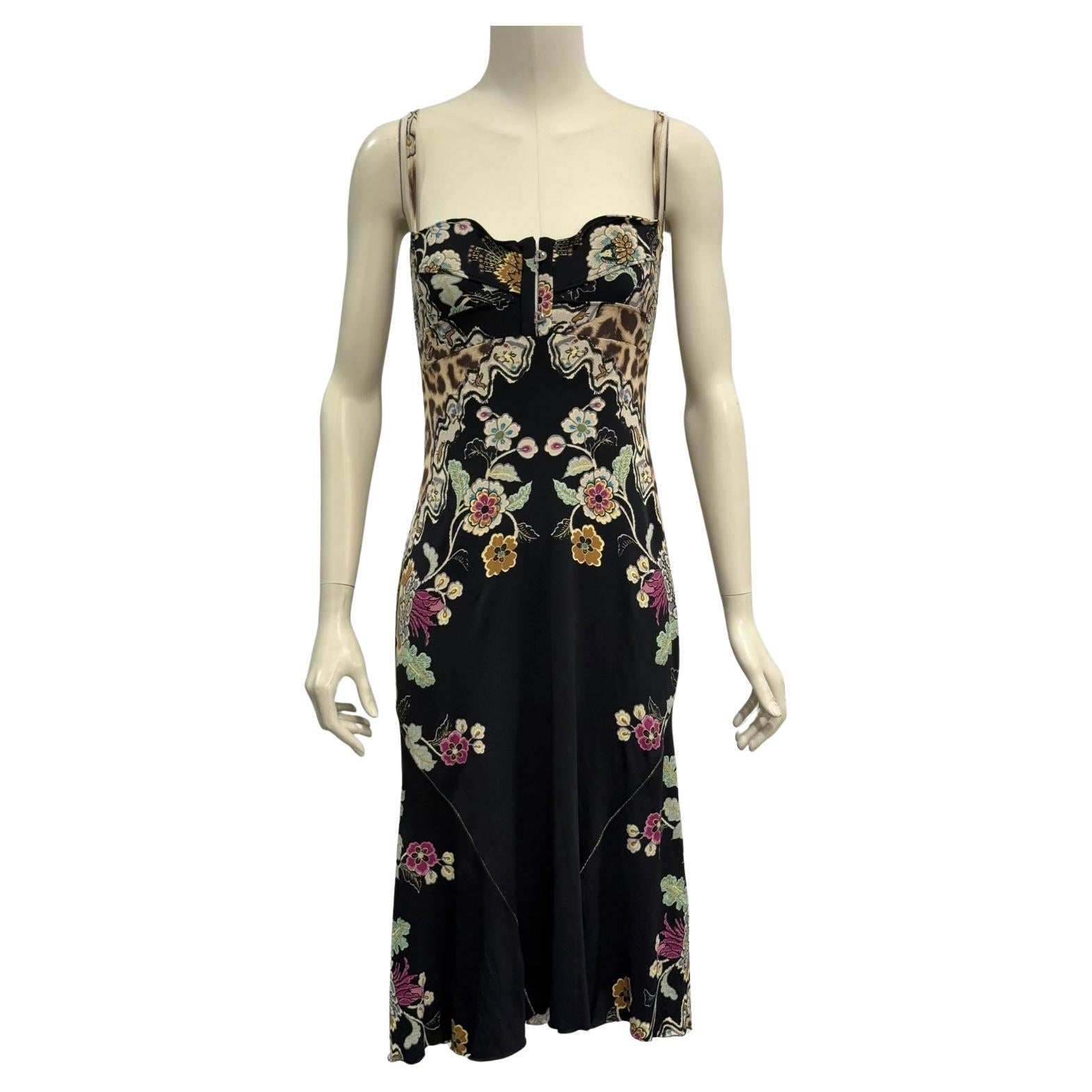 S/S2003 Roberto Cavalli Robe corsetée imprimée Chinoiserie en vente