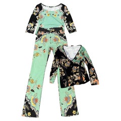 S/S2003 Roberto Cavalli chinoserie print set (top, cardigan & jeans) S/S2003 Roberto Cavalli chinoserie print set (top, cardigan & jeans)