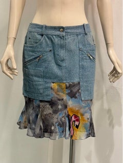 S/S2004 Christian Dior by John Galliano denim silk patchwork mini skirt