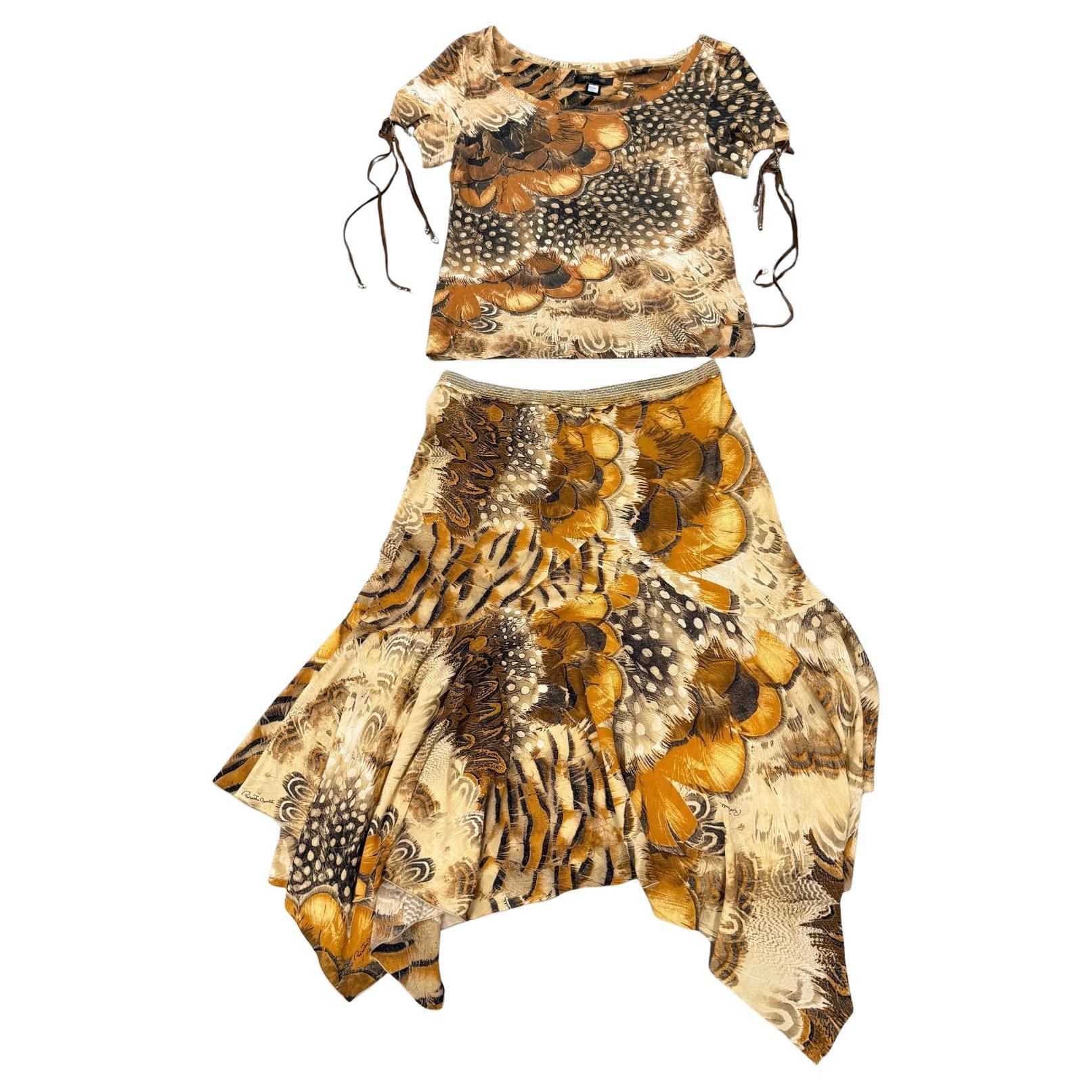 S/S2004 Roberto Cavalli feather print set in vendita