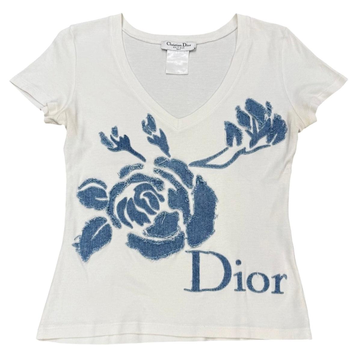 Maglietta in cotone a motivi floreali Christian Dior della collezione Primavera/Estate 2005 disegnata da John Galliano